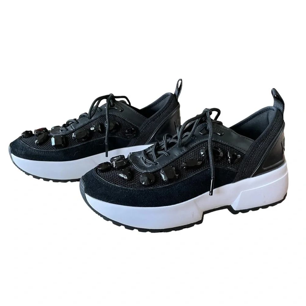 Michael Kors Chaplin Jewel Embellished Mesh and Leather Trainer
